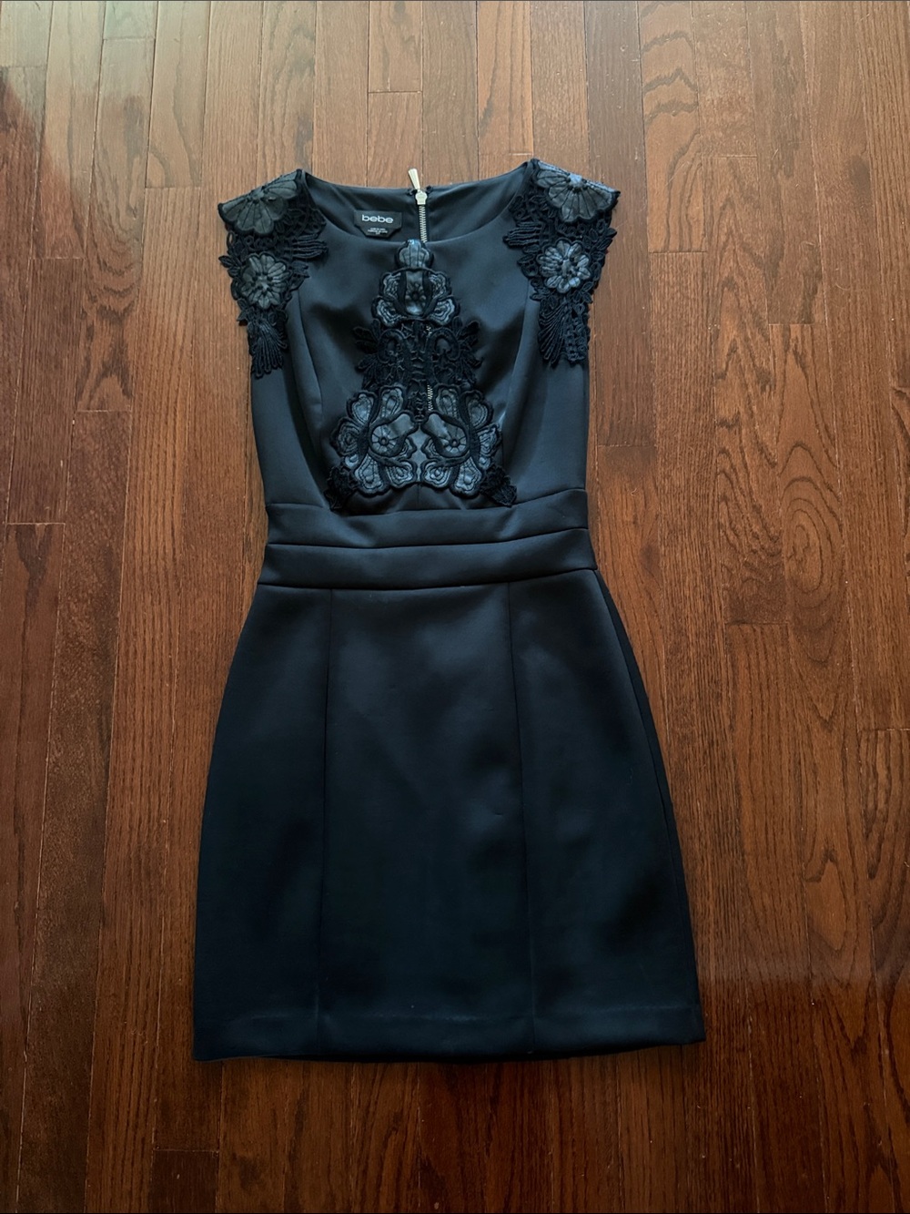 bebe Black Lace Appliqué Mini Dress